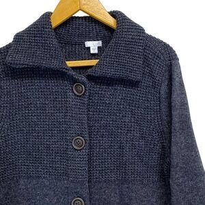 J. Jill Gray Wool Blend Knit‎ Button Front Long Cardigan with Pockets Women's M